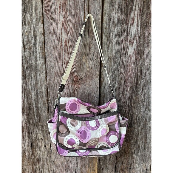 Coach Signature Snaphead F18377 Pink Multifunction Diaper Baby Messenger Y2k - Picture 1 of 9